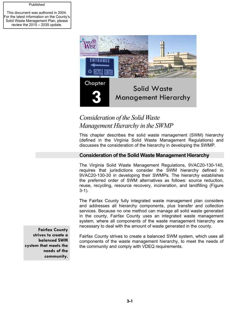 Chapter 3 - Solid Waste Management Hierarchy