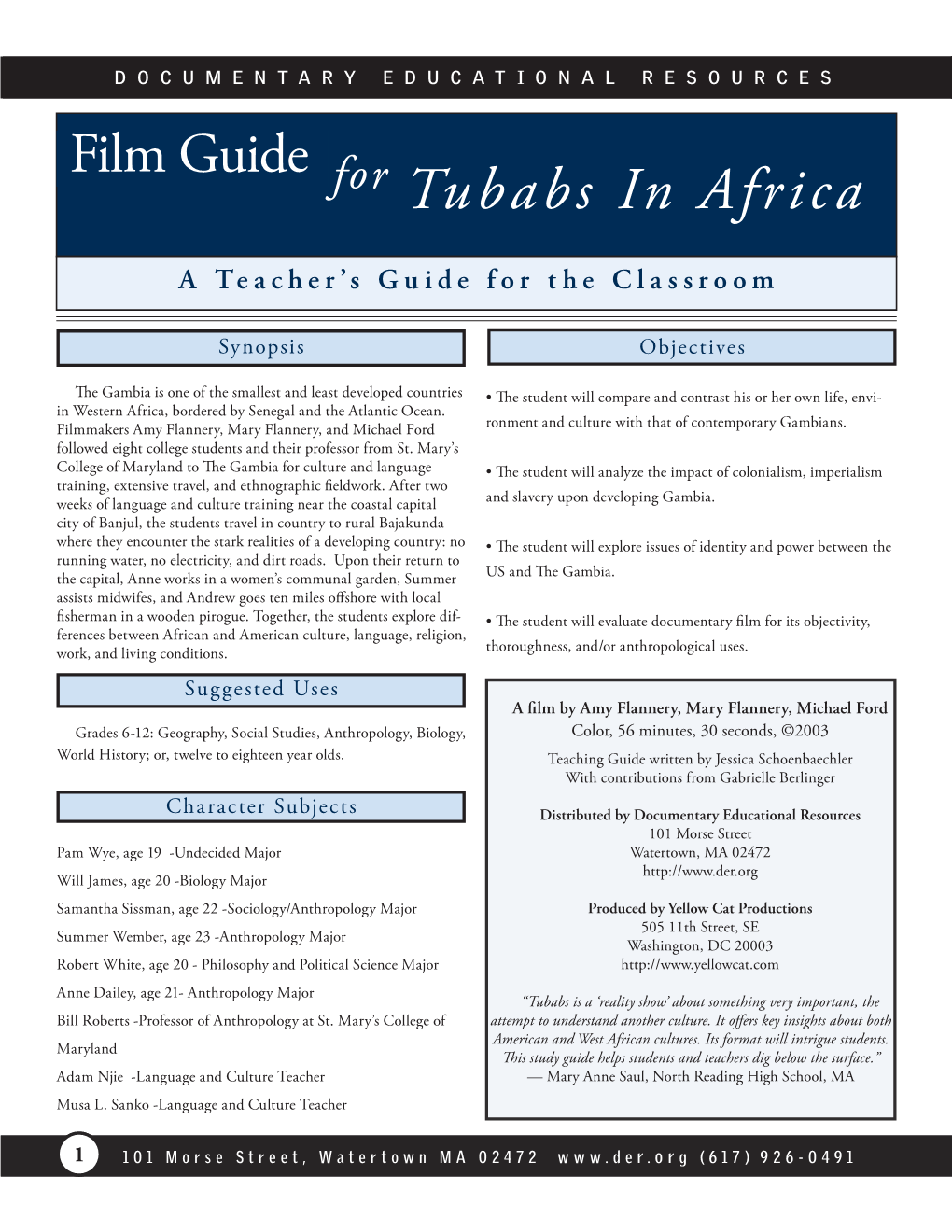 Tubabs in Africa Study Guide