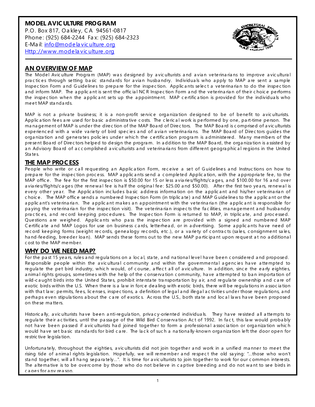 Model Aviculture Program an Overview of Map the Map Process Why Do We Need Map?