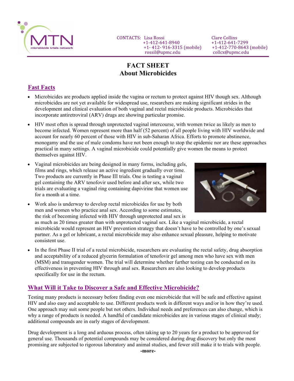 FACT SHEET About Microbicides