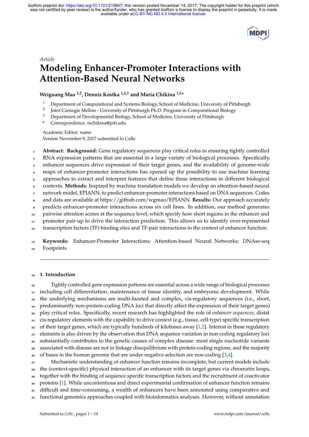 Modeling Enhancer-Promoter Interactions with Attention-Based Neural Networks