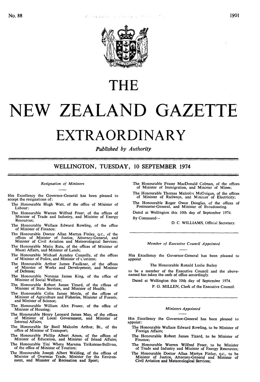 NEW ZEALAND GAZETTE EXTRAORDINARY Published by Authority
