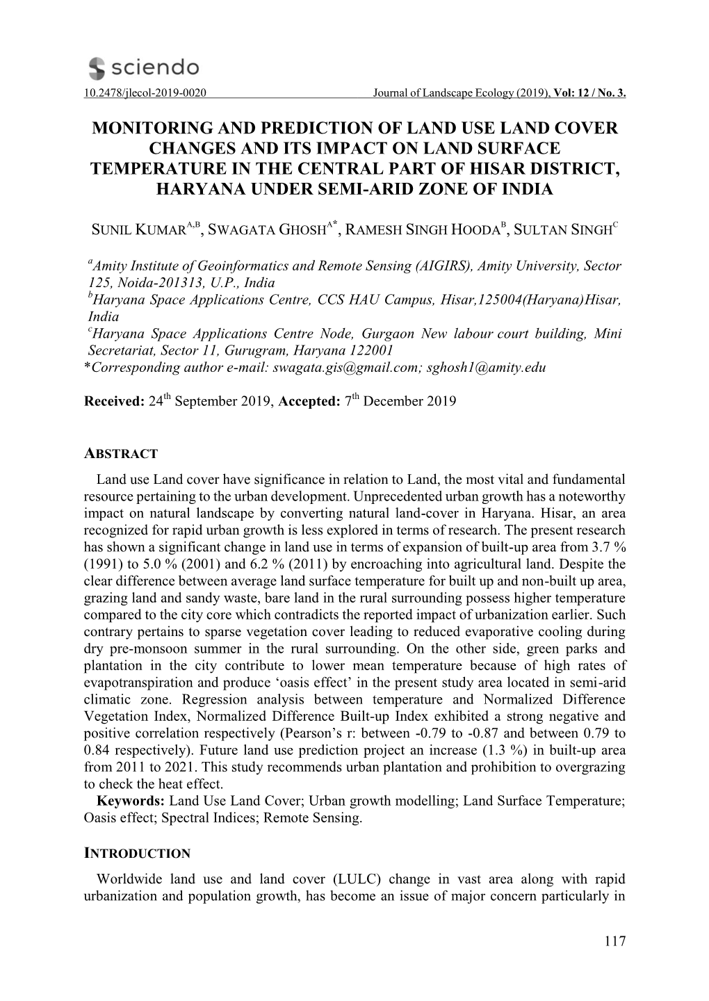 Monitoring and Prediction of Land Use Land Cover