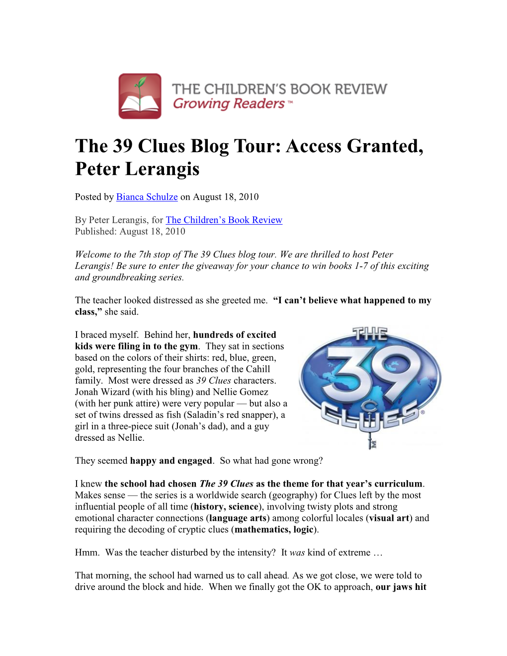 The 39 Clues Blog Tour: Access Granted, Peter Lerangis