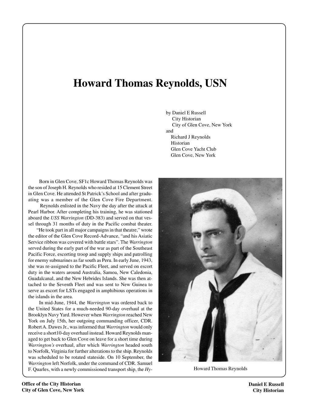 Howard Thomas Reynolds, USN