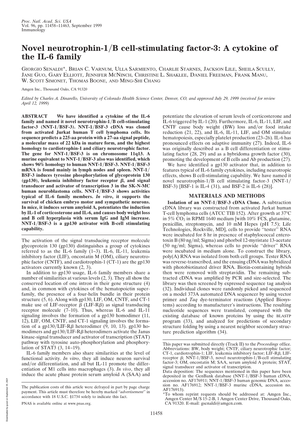 Novel Neurotrophin-1/B Cell-Stimulating Factor-3