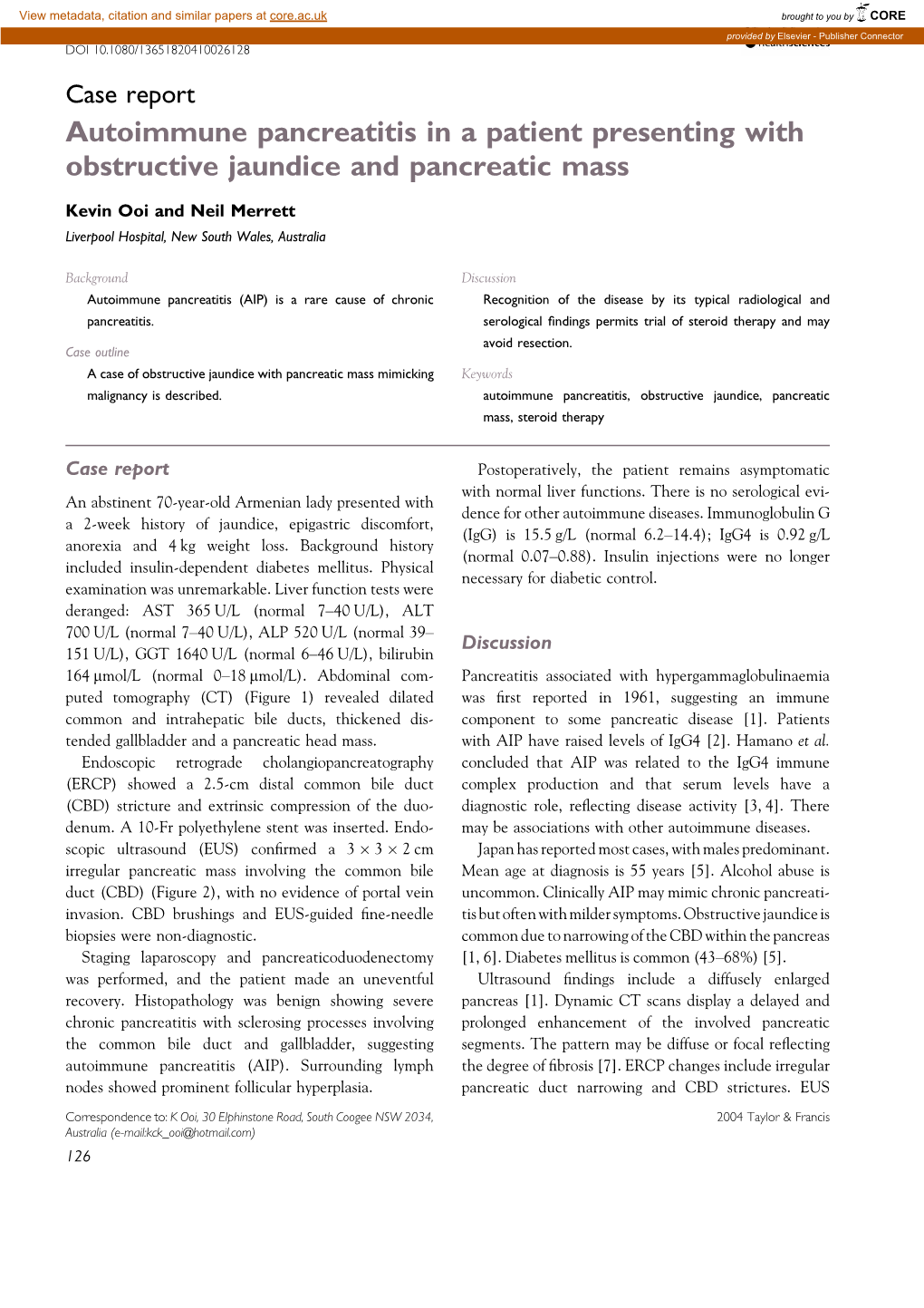 Autoimmune Pancreatitis in a Patient Presenting with Obstructive Jaundice and Pancreatic Mass