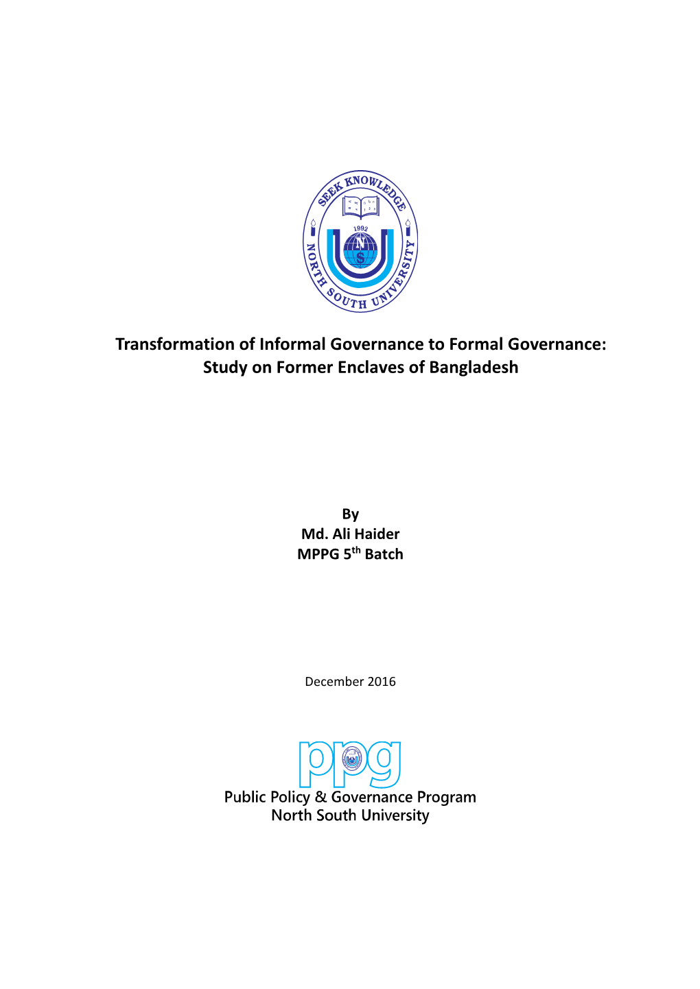 Transformation of Informal Governance to Formal Governance: Study on Former Enclaves of Bangladesh