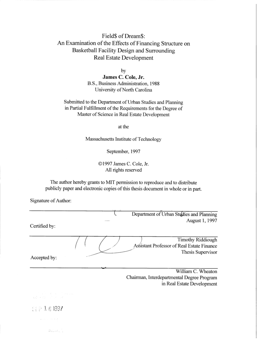 An Examination of the Effects of Financing Structure on Basketball Facility Design and Surrounding Real Estate Development