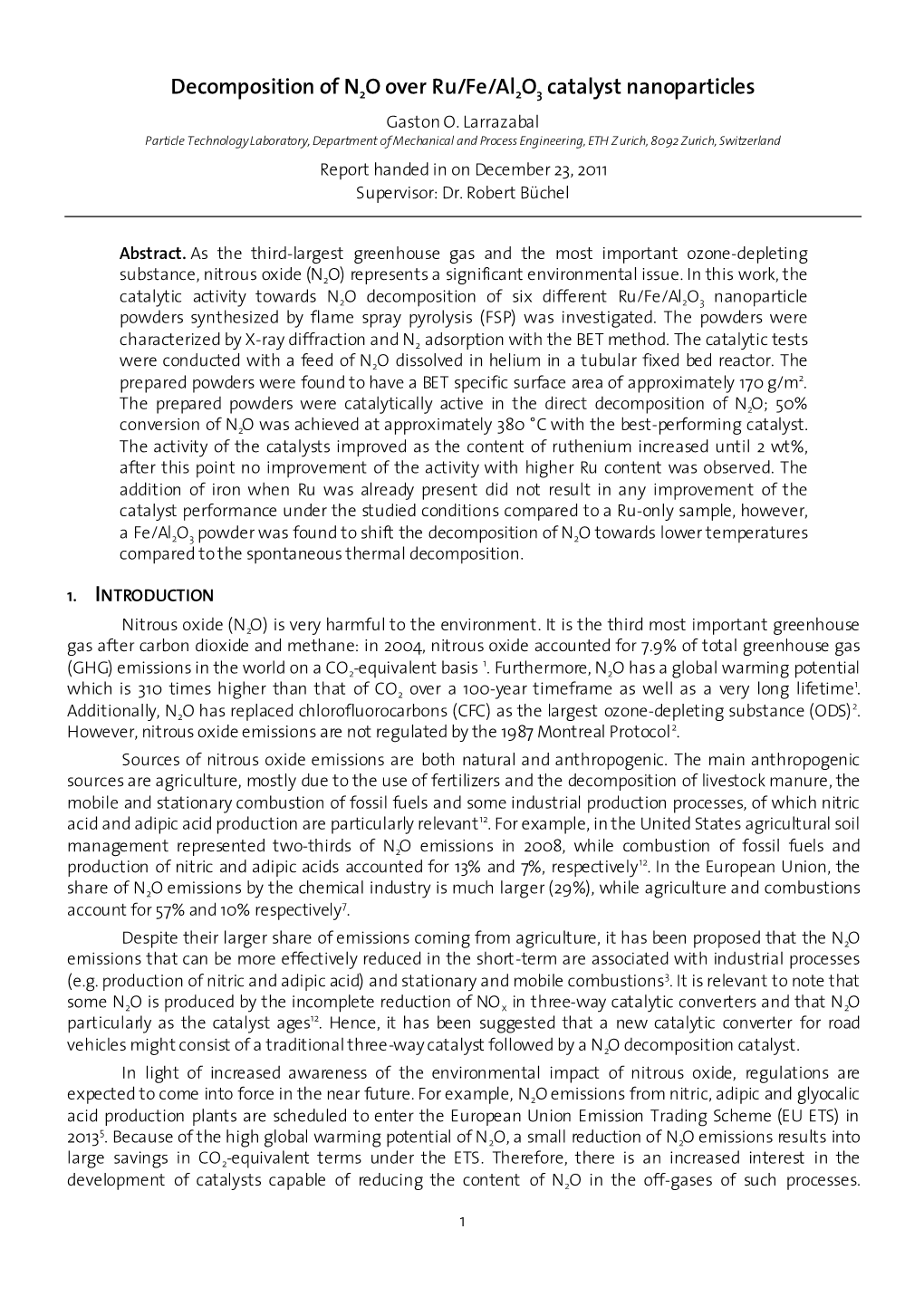 Decomposition of N2O Over Ru/Fe/Al2o3 Catalyst Nanoparticles Gaston O