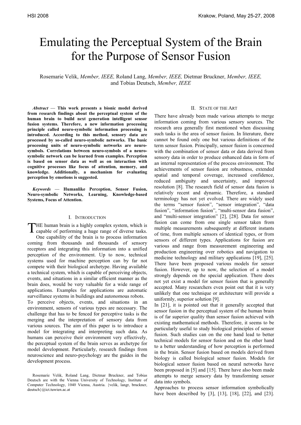 Emulating the Perceptual System of the Brain for the Purpose of Sensor Fusion