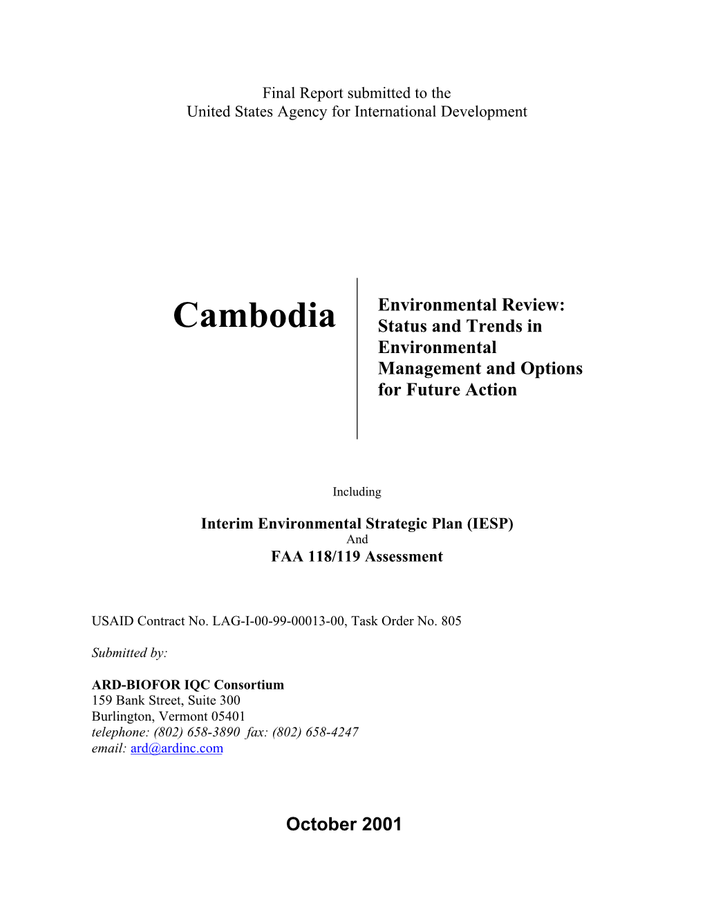 Cambodia Status and Trends in Environmental Management and Options for Future Action