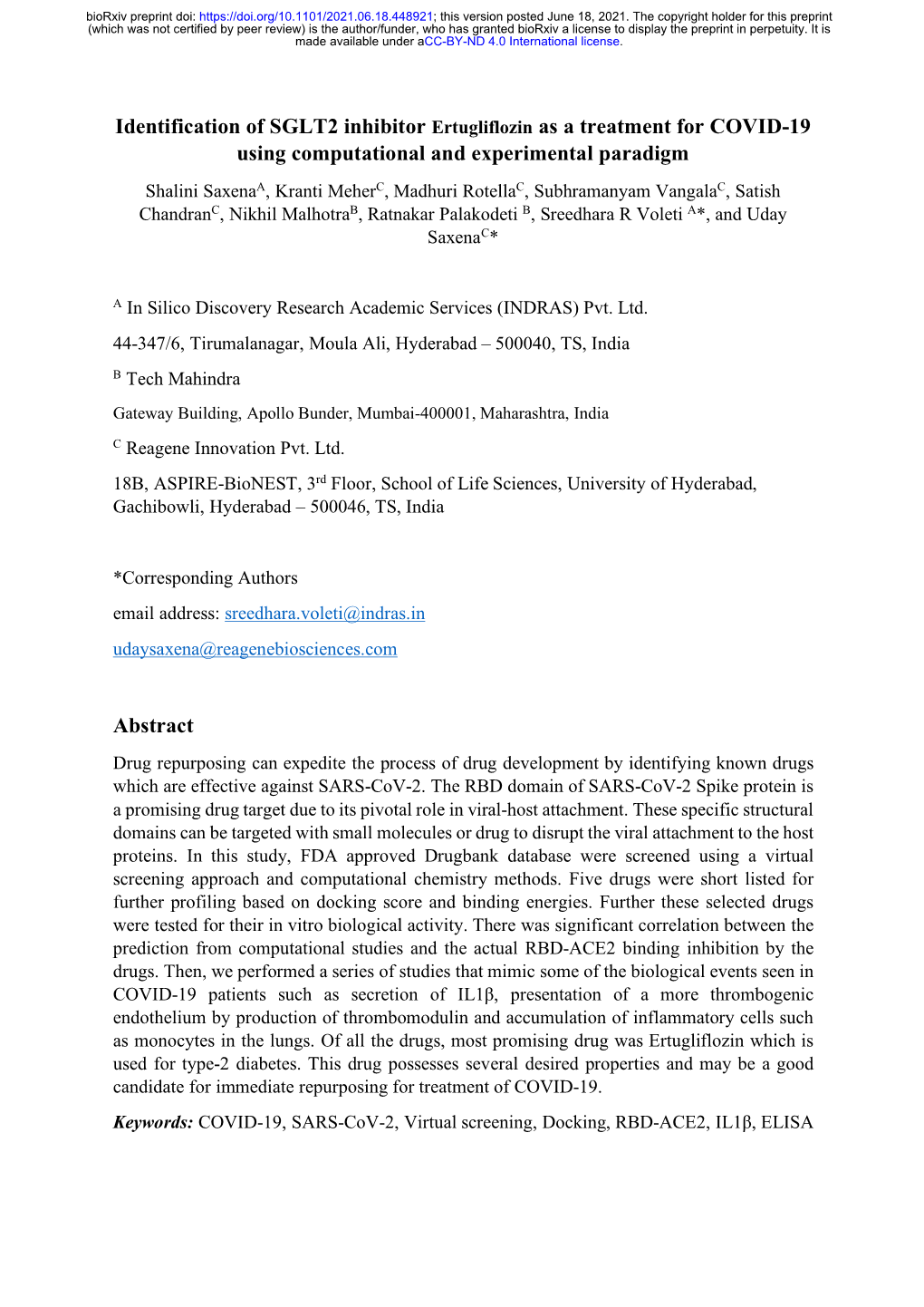 Identification of SGLT2 Inhibitor Ertugliflozin As a Treatment