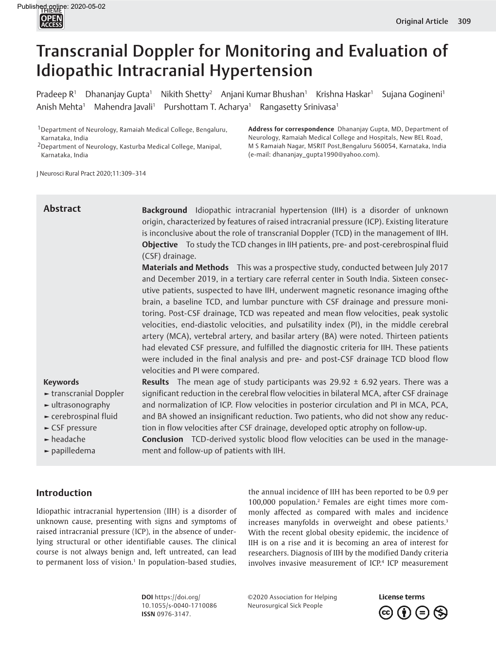 Transcranial Doppler for Monitoring and Evaluation of Idiopathic Intracranial Hypertension