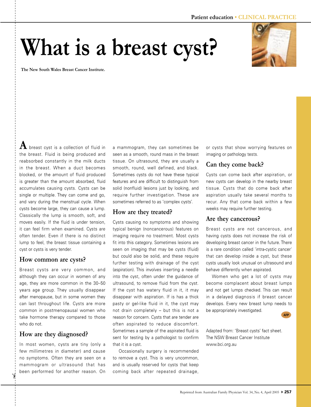 What Is a Breast Cyst (Pdf 59KB)