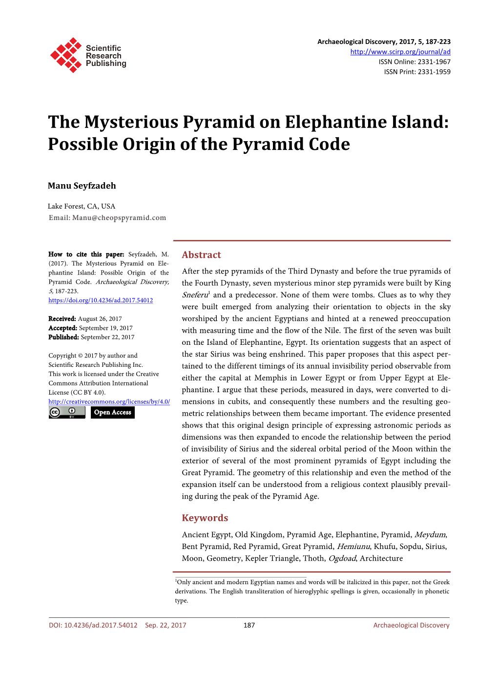 The Mysterious Pyramid on Elephantine Island: Possible Origin of the Pyramid Code