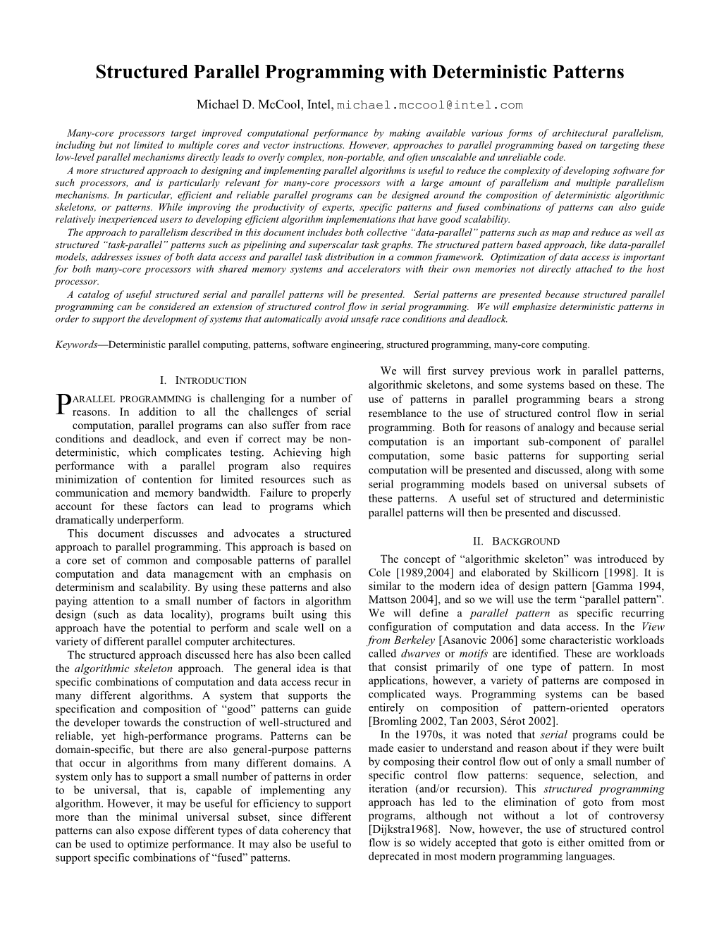 Structured Parallel Programming with Deterministic Patterns