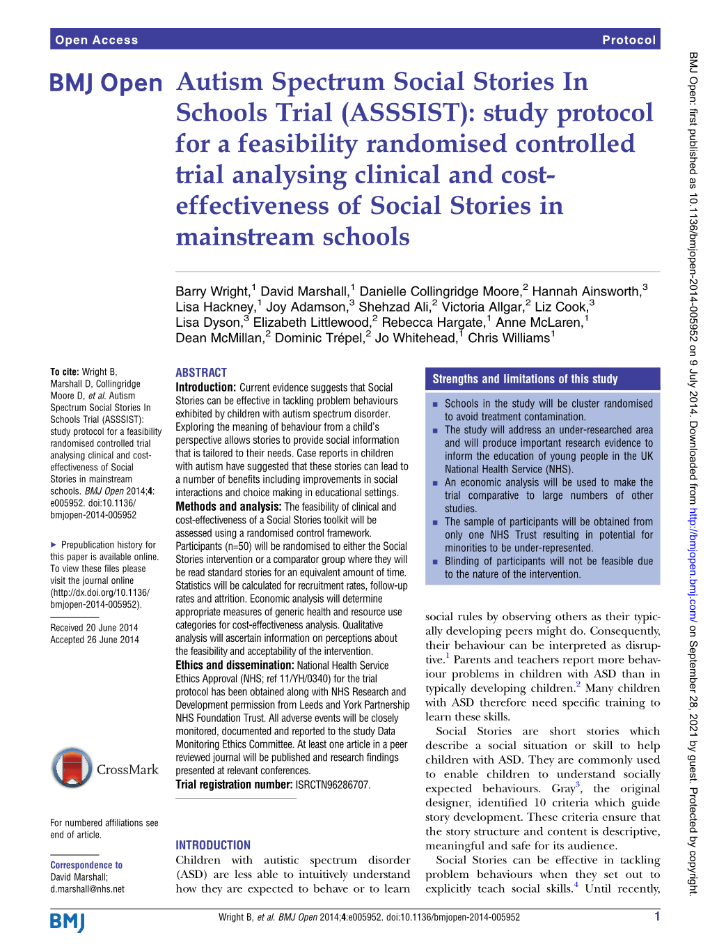 Autism Spectrum Social Stories in Schools Trial (ASSSIST): Study