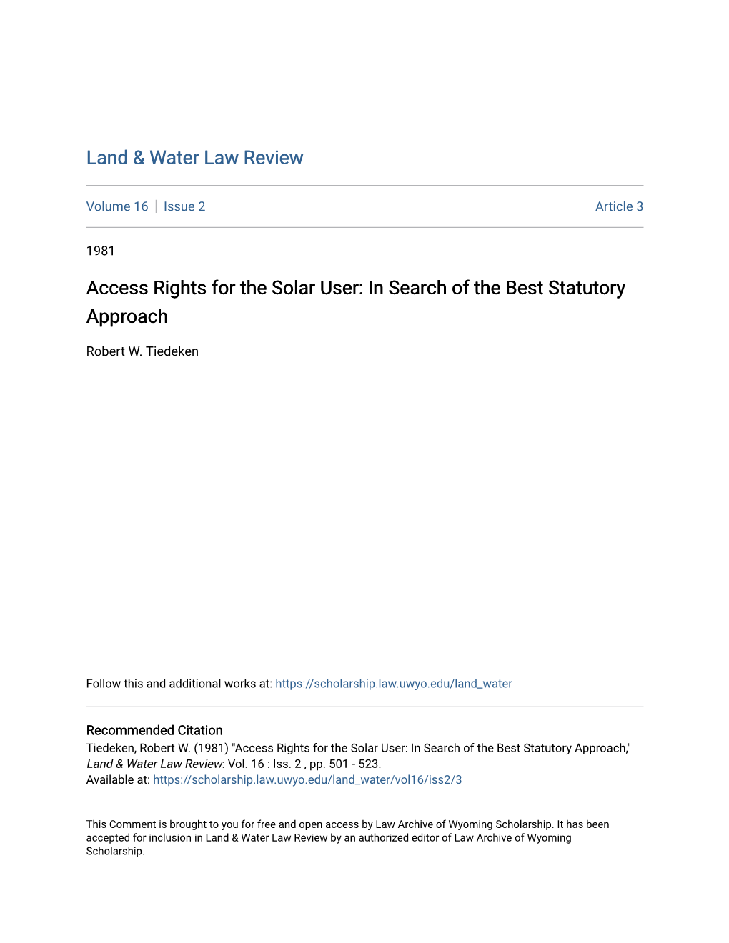Access Rights for the Solar User: in Search of the Best Statutory Approach