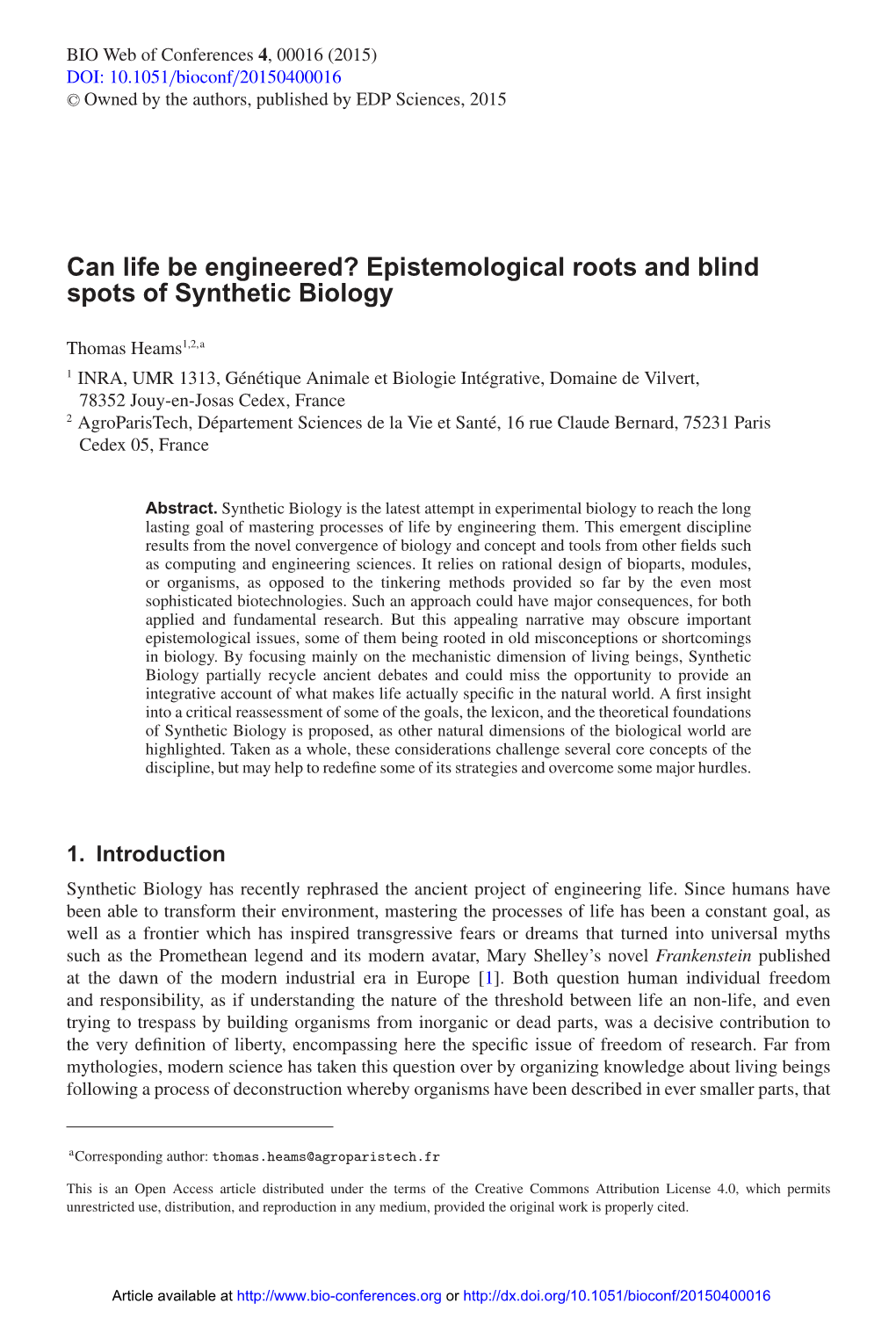 Epistemological Roots and Blind Spots of Synthetic Biology