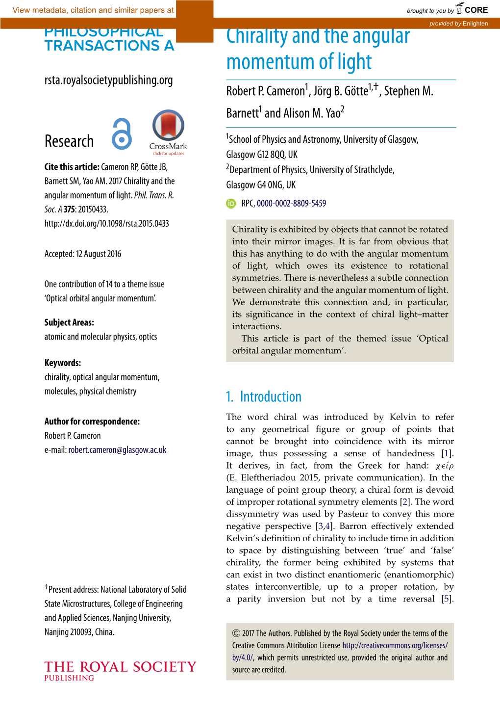 Chirality and the Angular Momentum of Light