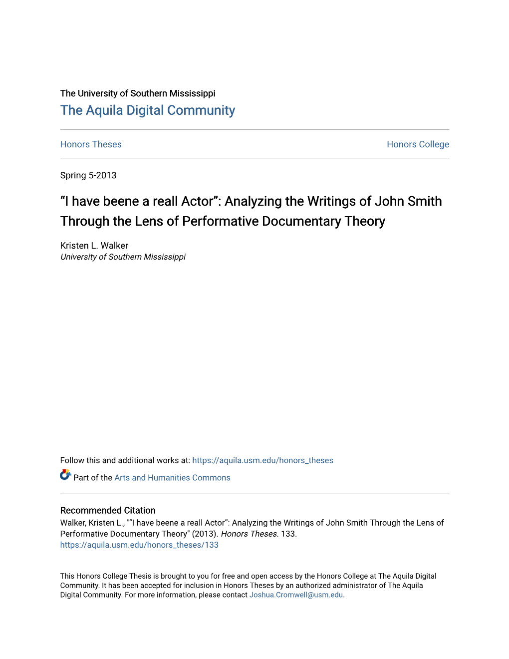 Analyzing the Writings of John Smith Through the Lens of Performative Documentary Theory