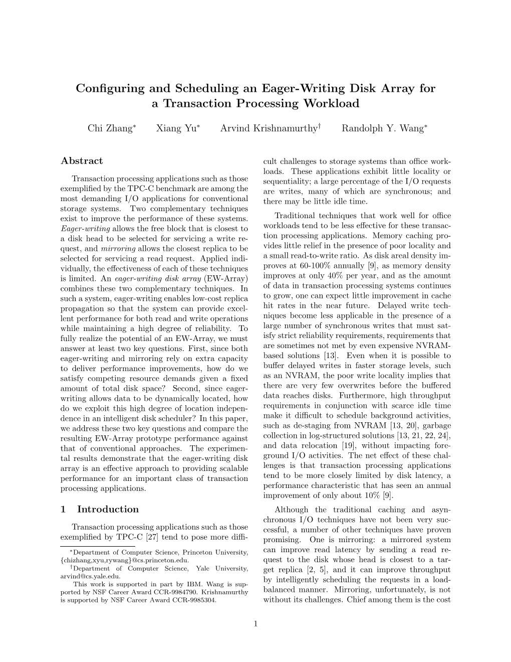 Configuring and Scheduling an Eager-Writing Disk Array