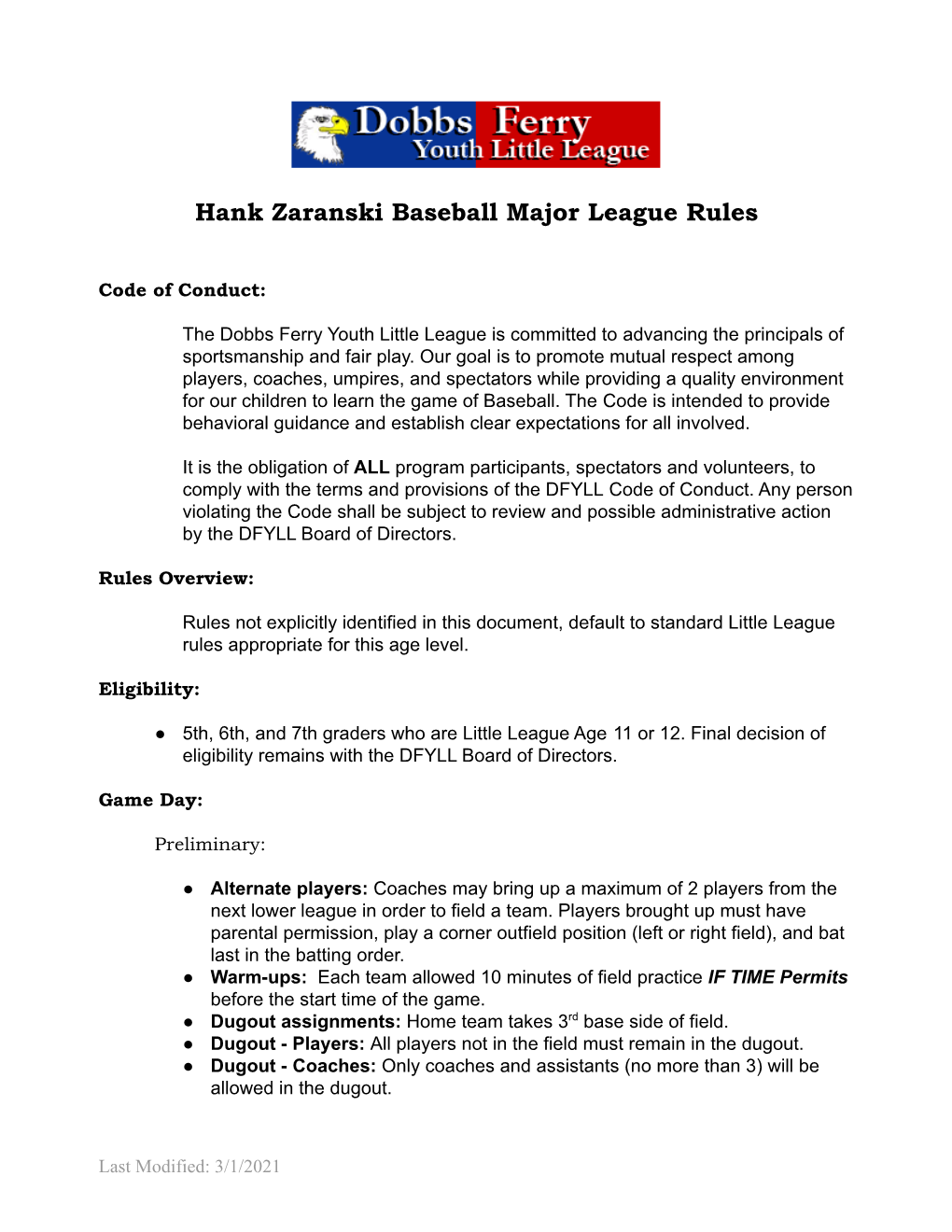 Dfyll Baseball Majors Rules-3-1-21