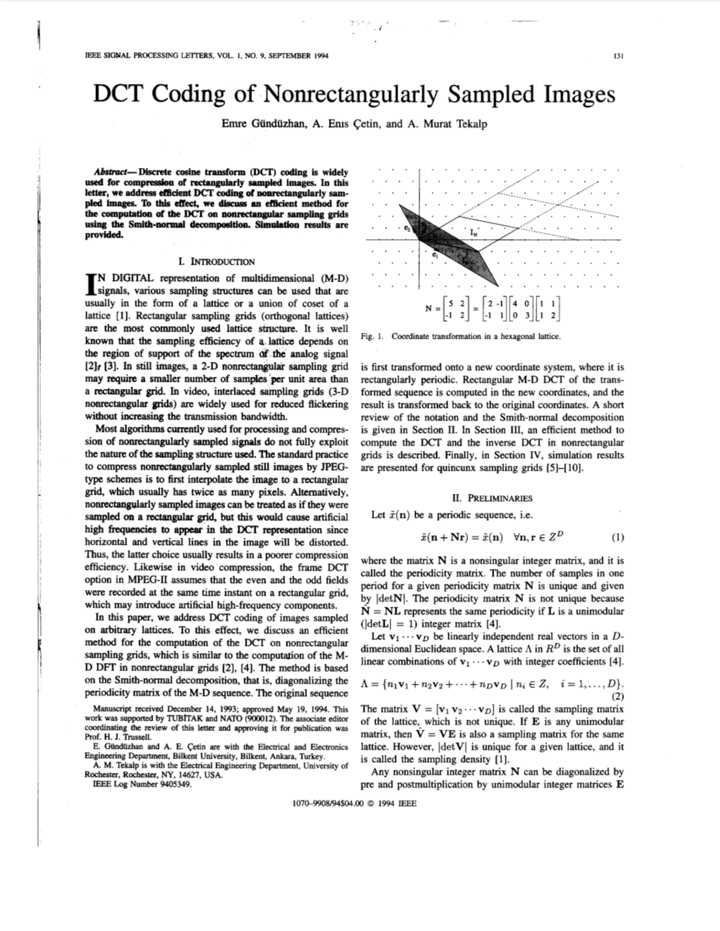 DCT Coding of Nonrectangularly Sampled Images Emre Giinduzhan, A