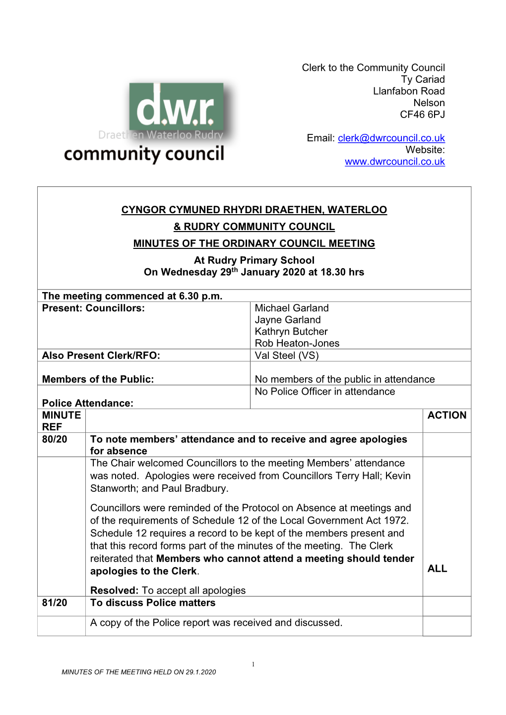 Clerk to the Community Council Ty Cariad Llanfabon Road Nelson CF46 6PJ