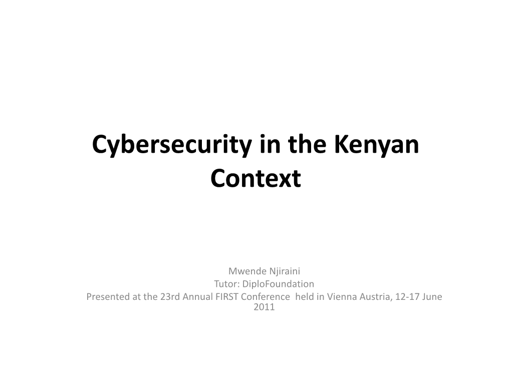 Cybersecurity in the Kenyan Context