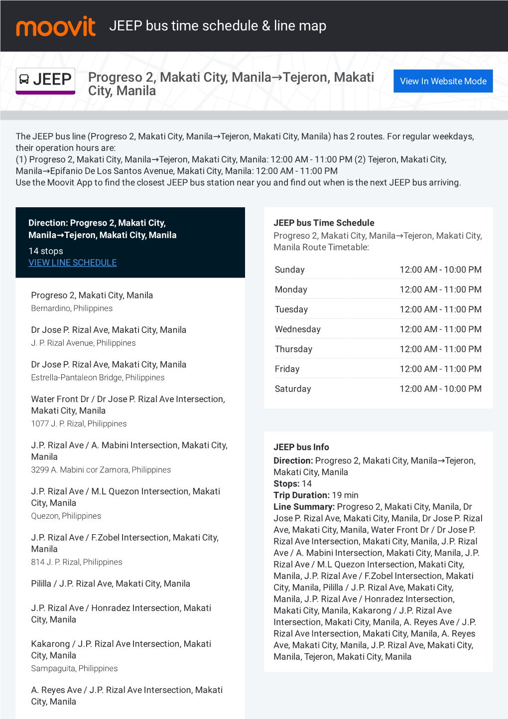 JEEP Bus Time Schedule & Line Route