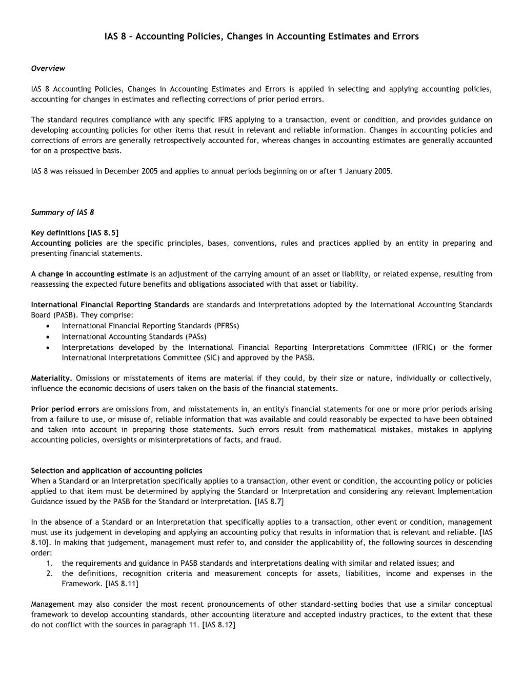 IAS 8 – Accounting Policies, Changes in Accounting Estimates and Errors