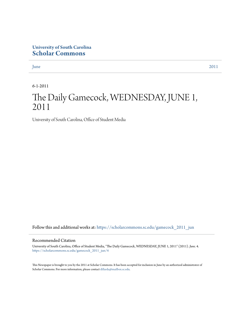 The Daily Gamecock, WEDNESDAY, JUNE 1, 2011