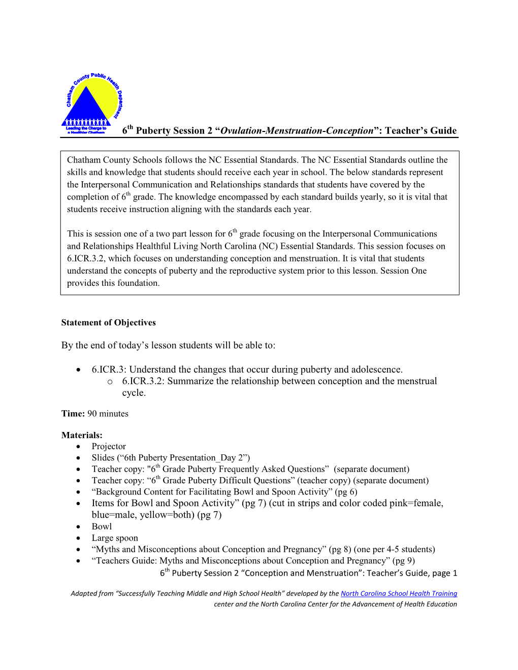 Ovulation-Menstruation-Conception”: Teacher’S Guide