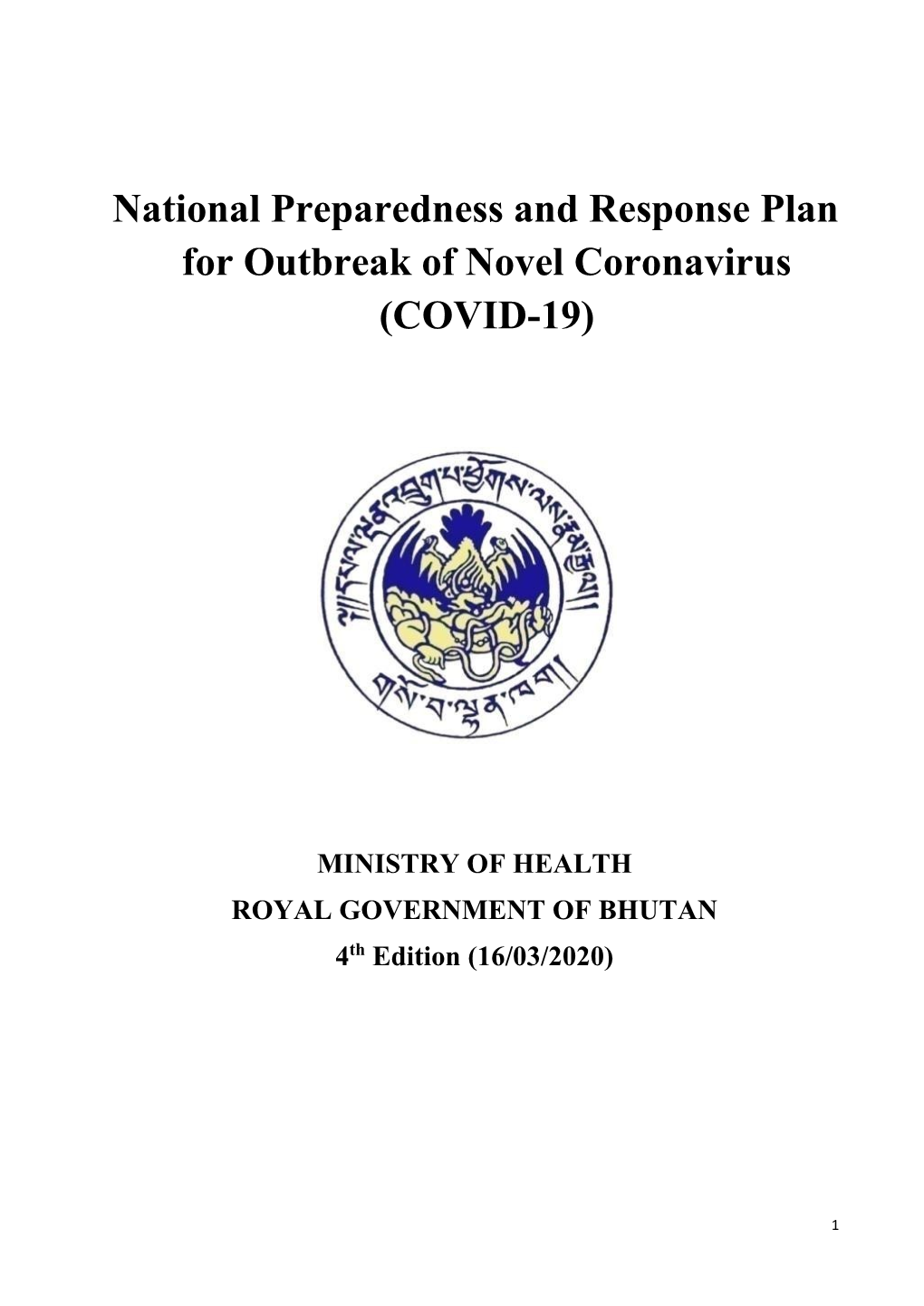 National Preparedness and Response Plan for COVID