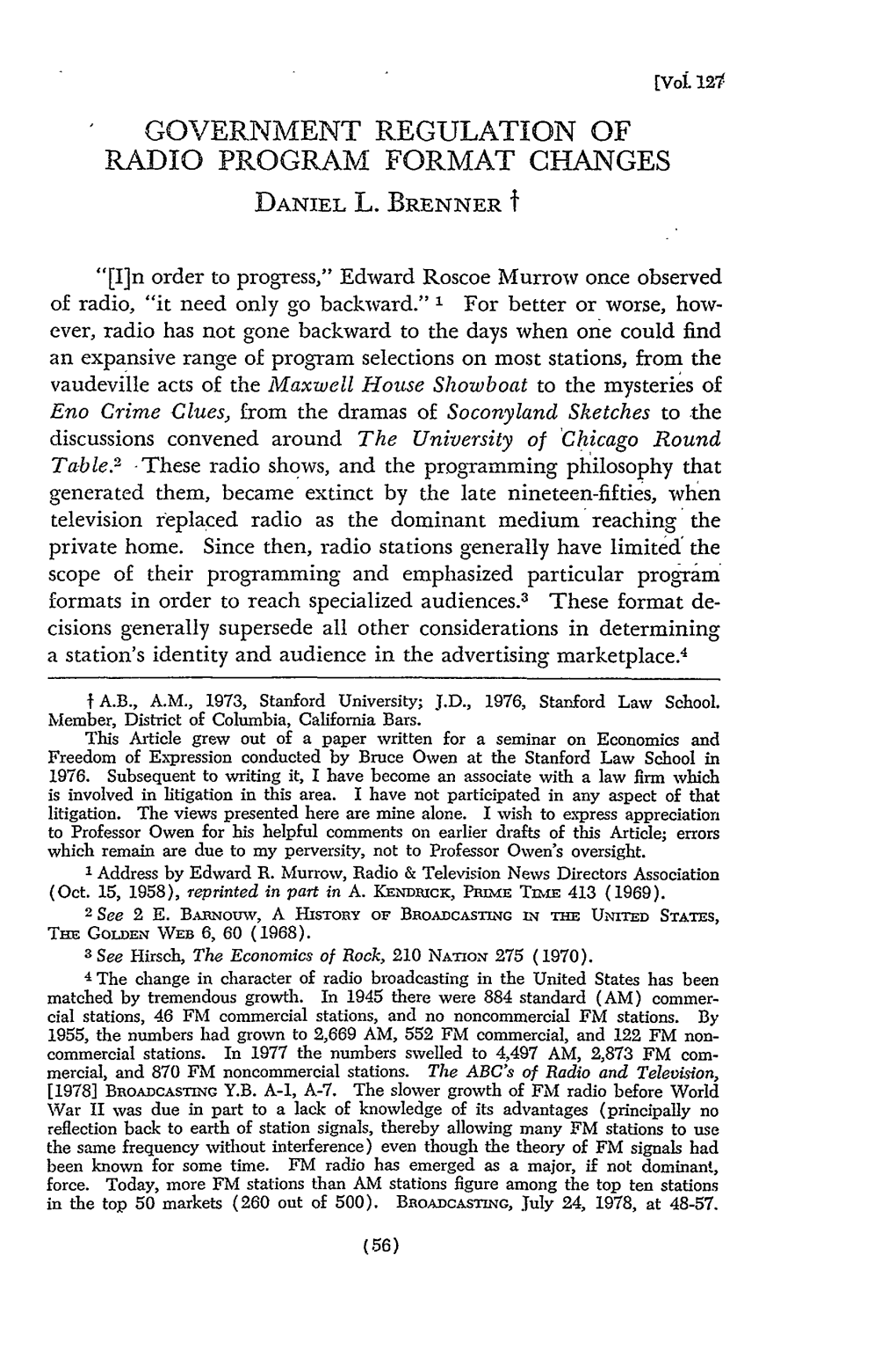 Government Regulation of Radio Program Format Changes Daniel L