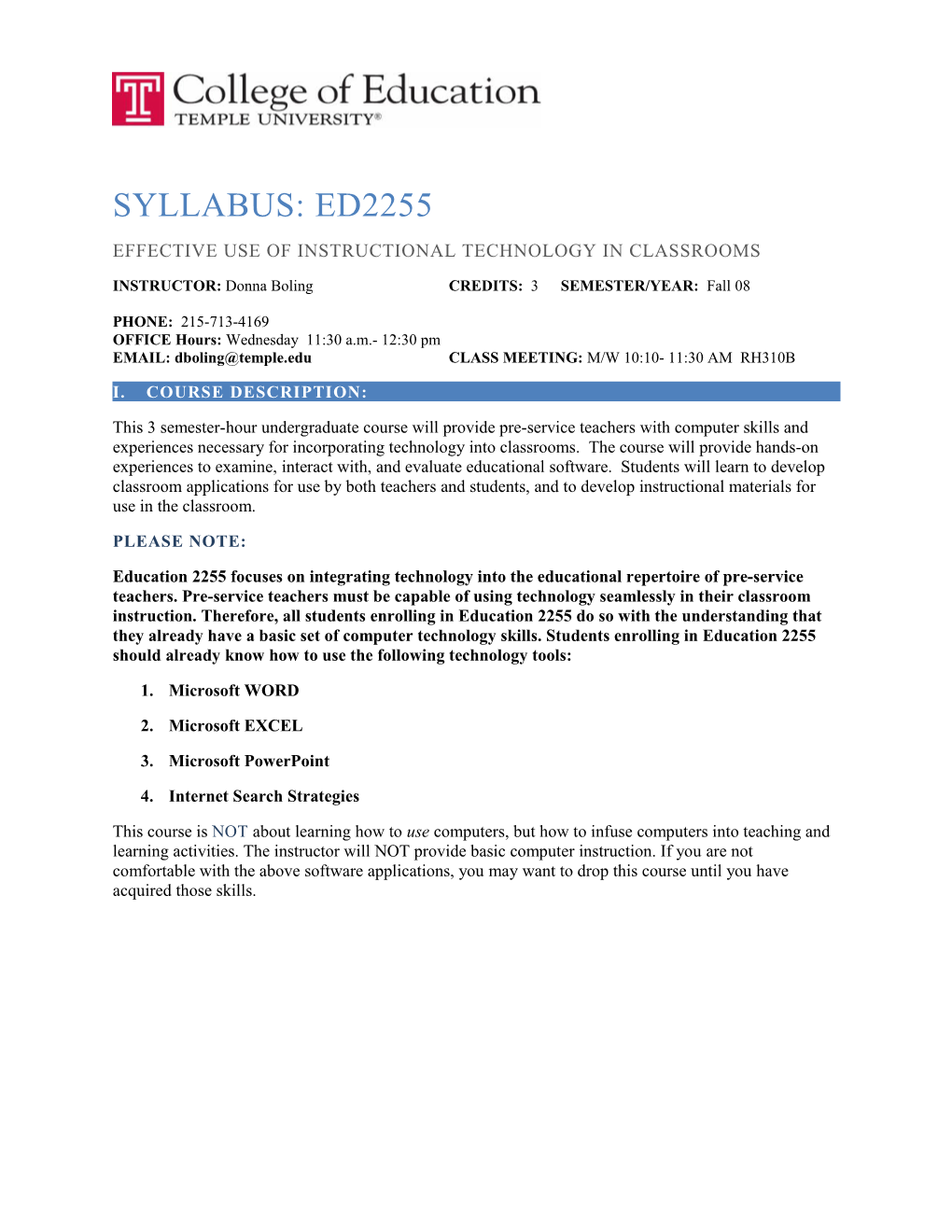 ED2255 Effective Use of Instructional Technology in the Classroom: Fall 08