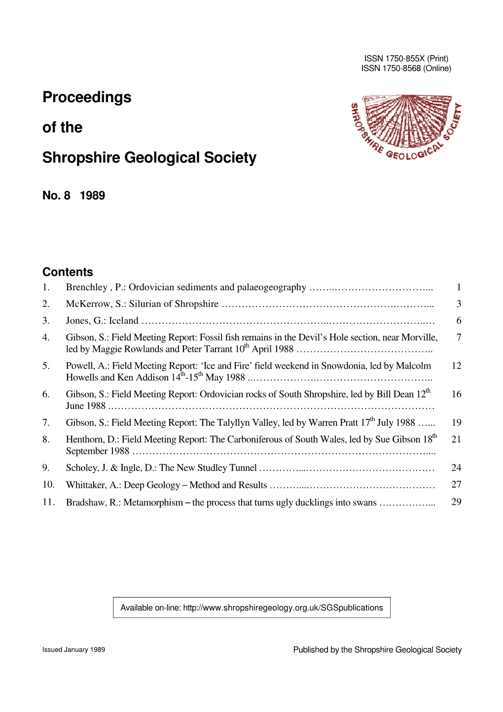 Proceedings of the Shropshire Geological Society , 8, 1─2