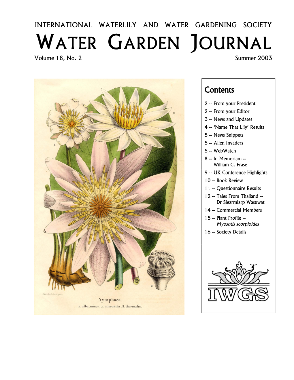 WATER GARDEN JOURNAL Volume 18, No