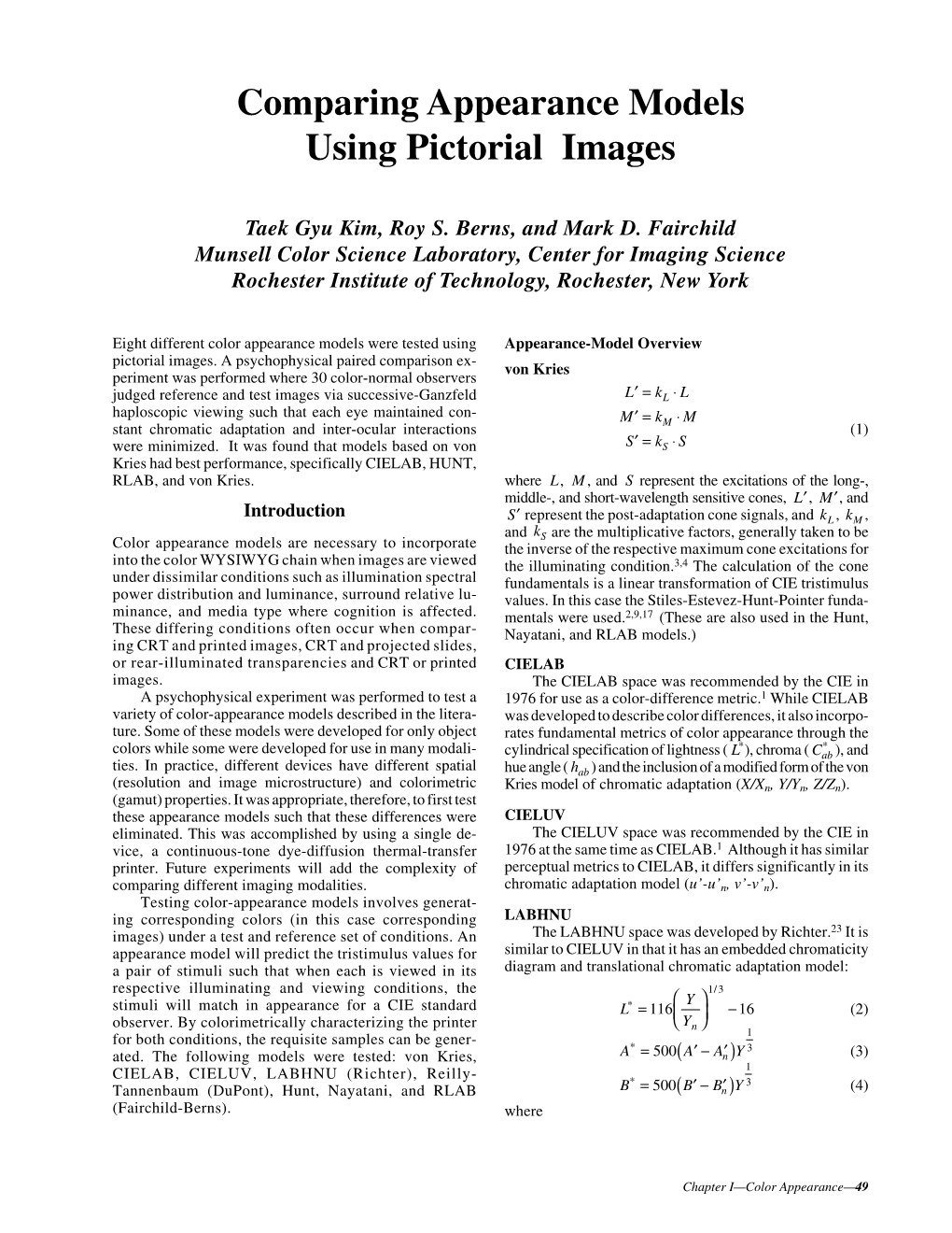 Comparing Appearance Models Using Pictorial Images