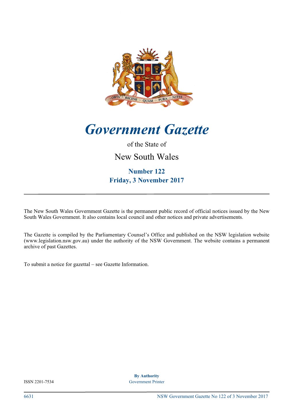 Government Gazette No 122 of Friday 3 November 2017