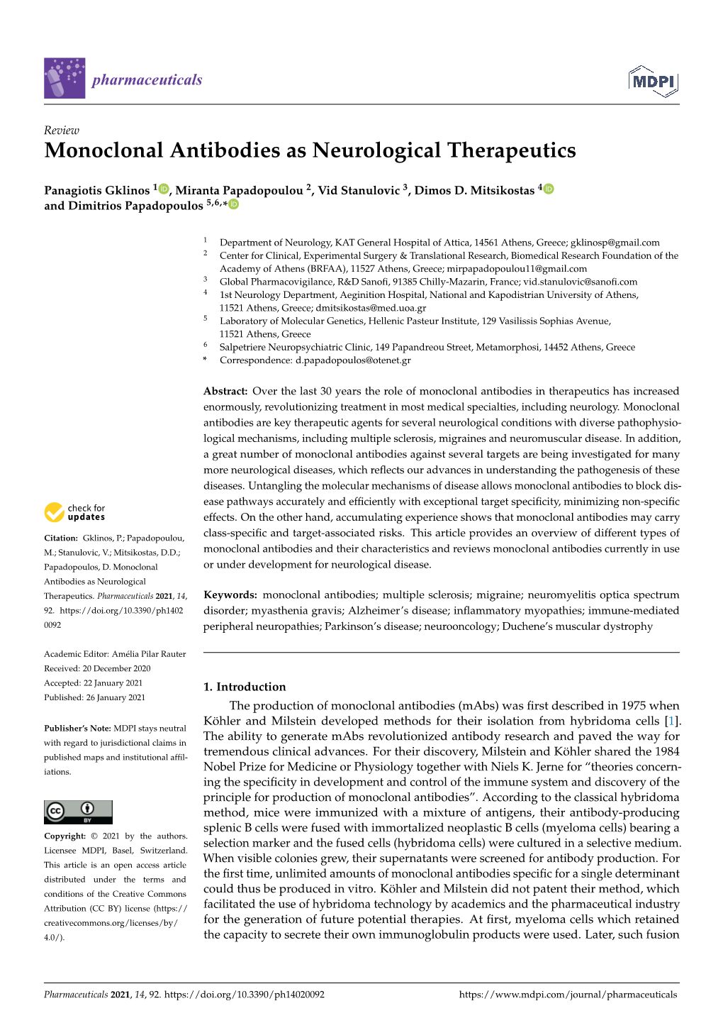 Monoclonal Antibodies As Neurological Therapeutics