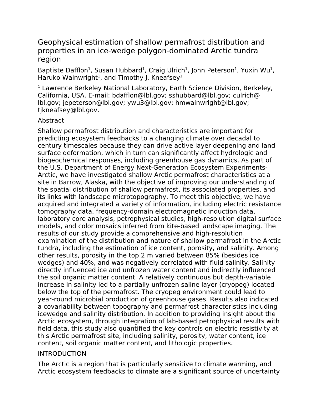 Geophysical Estimation of Shallow Permafrost Distribution And