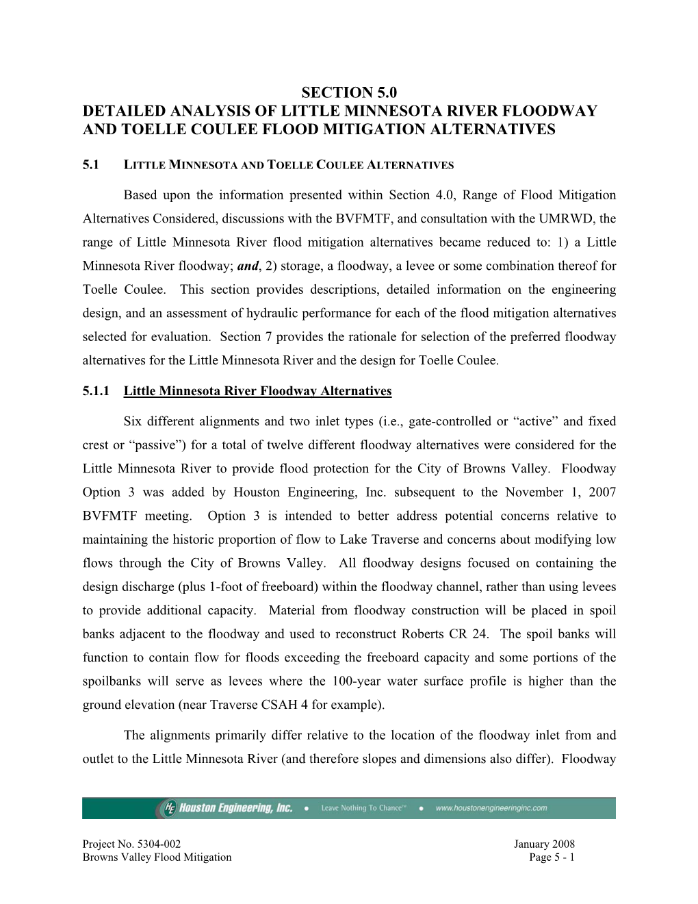 Section 5.0 Detailed Analysis of Little Minnesota River Floodway and Toelle Coulee Flood Mitigation Alternatives