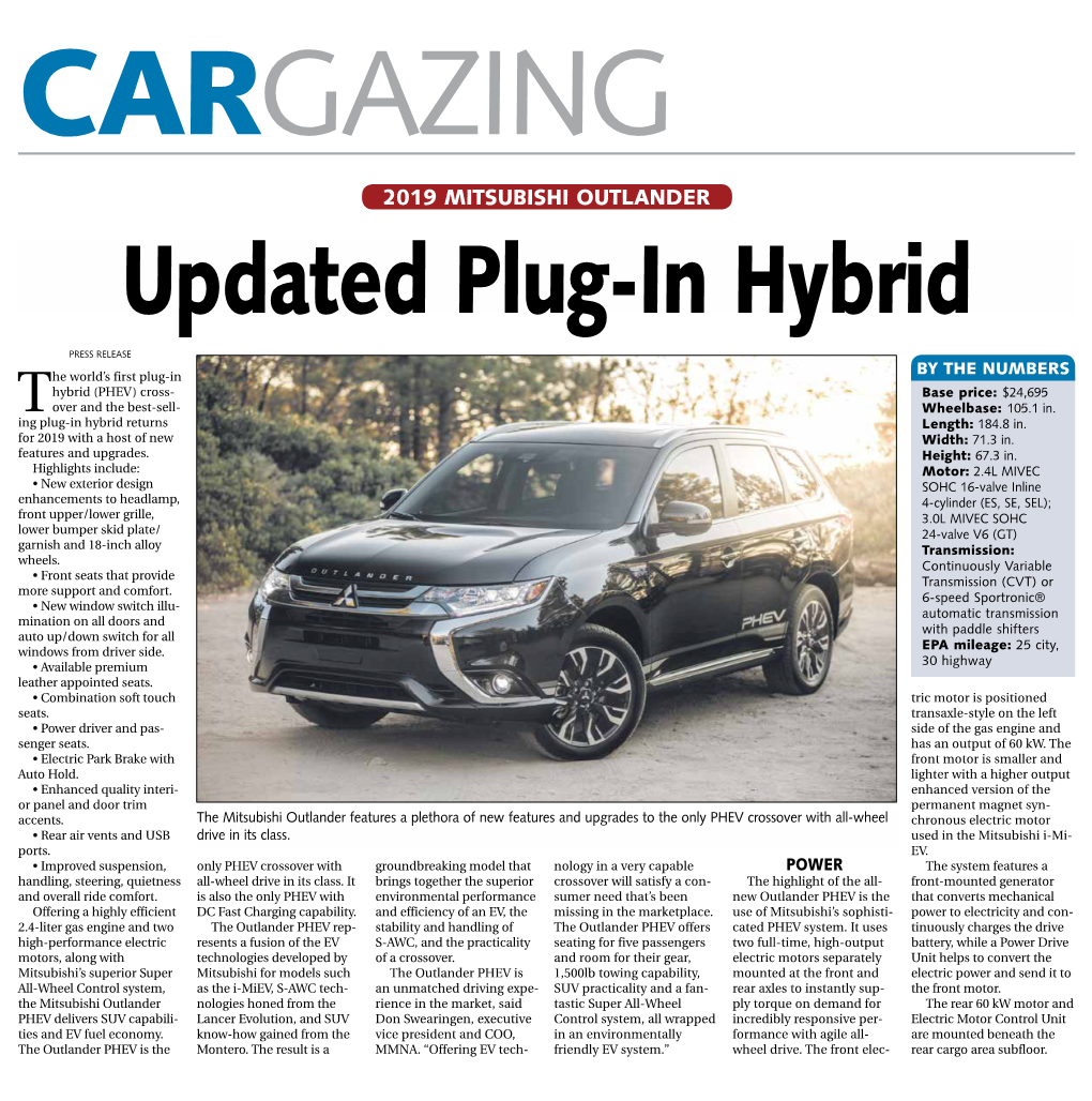 2019 MITSUBISHI OUTLANDER Updated Plug-In Hybrid