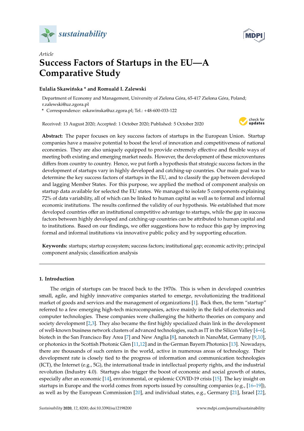 Success Factors of Startups in the EU—A Comparative Study