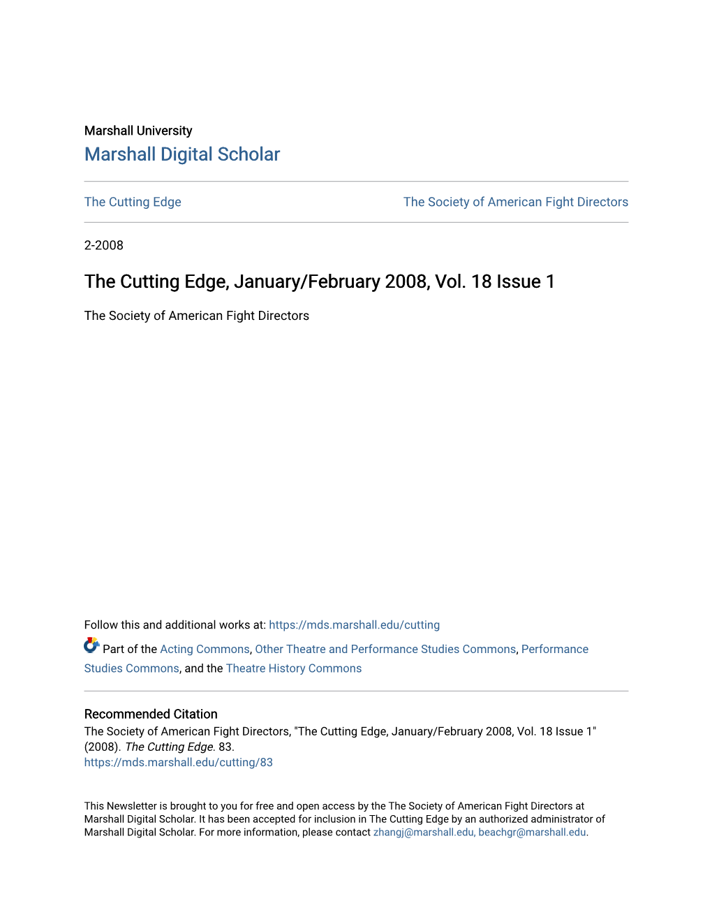 The Cutting Edge, January/February 2008, Vol. 18 Issue 1