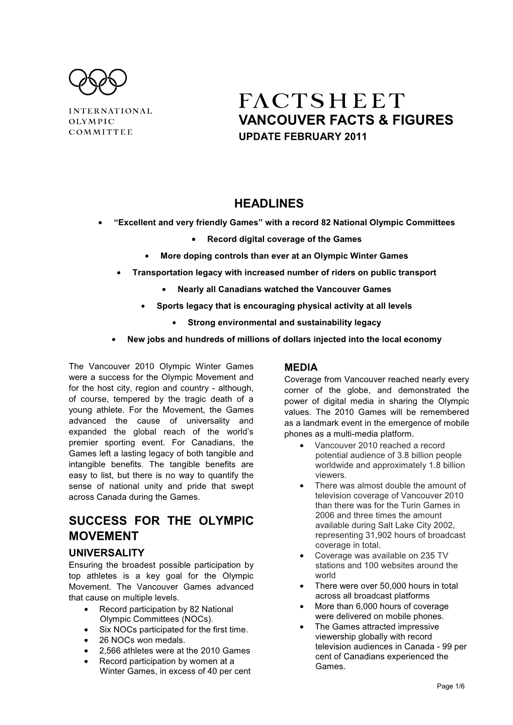 Vancouver 2010 Facts and Figures