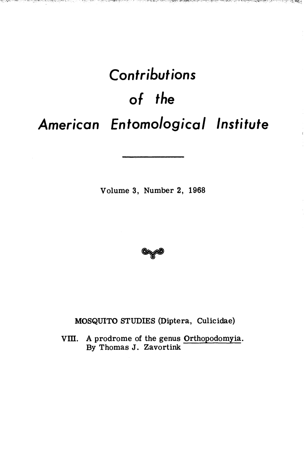 (Diptera, Culicidae) VIII. a Prodrome of the Genus Orthopodomyia